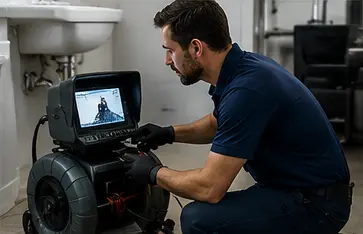 Professional plumber clearing a clogged residential drain in Philadelphia.