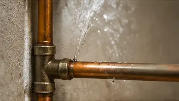 Licensed plumber repairing a leaking copper water line.