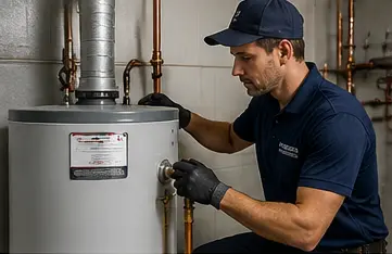New residential gas water heater professionally installed in a utility room.