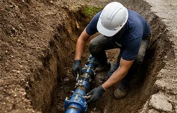 Licensed plumber replacing an underground residential water service line.